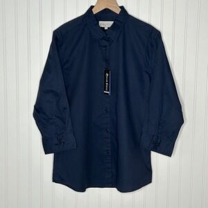 Silver Crest Women XL Navy Blue Button Down Shirt Classic Long Sleeve Top NWT